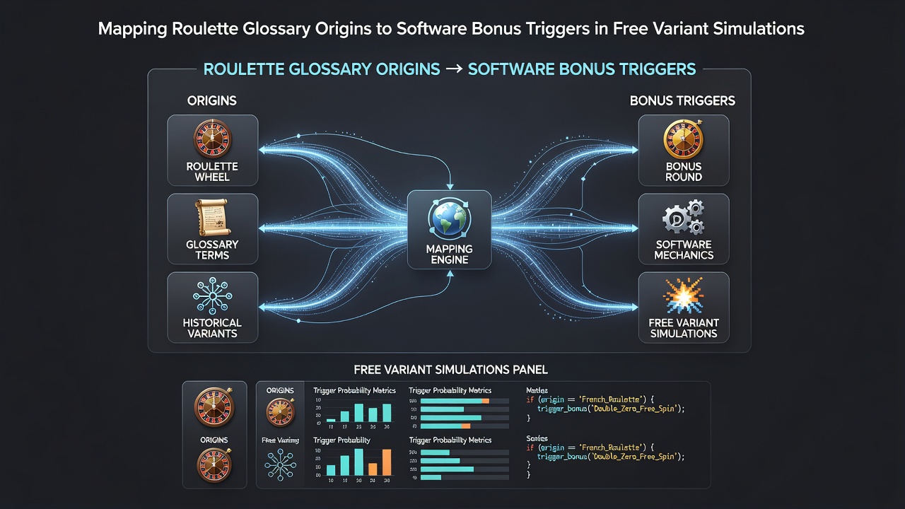 Software dashboard displaying glossary term mappings to active bonus triggers during a free roulette variant session