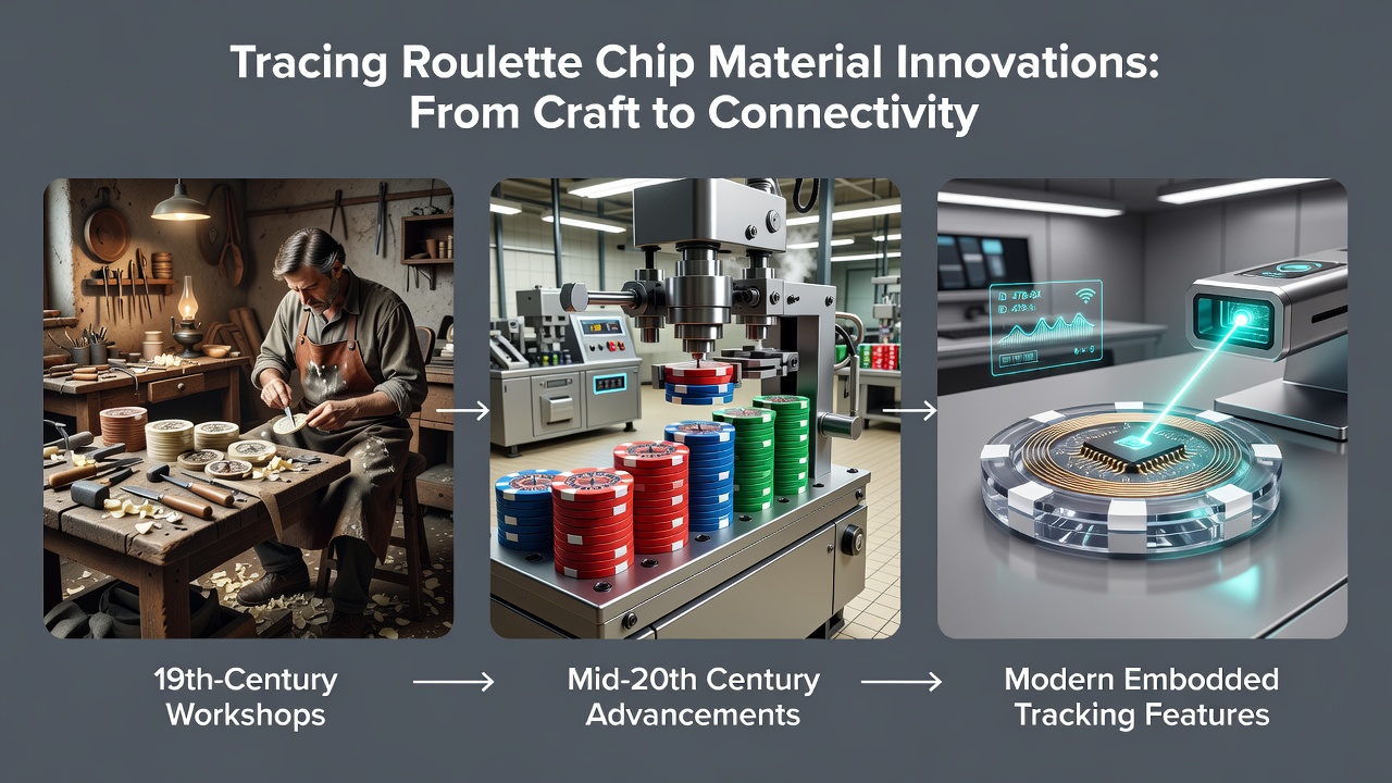 Modern RFID-enabled roulette chips alongside mobile casino interface displays